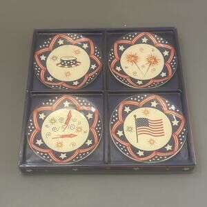Set Of 4 MWW Market America 4th Of July 4.5” Mini Plates Stars/Stripes/Flag